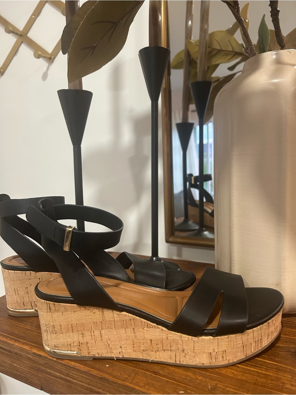 Franco Sarto Black Cork Platform Sandals